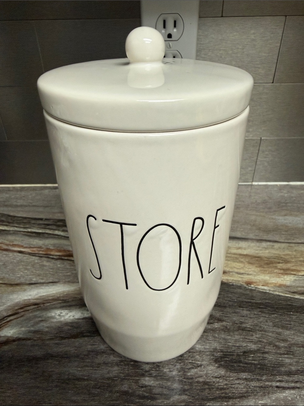 Rae Dunn White Ceramic Storage Canister with Lid - STORE